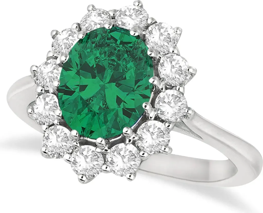 Oval Lab Emerald and Diamond Ring 14k by ALLUREZ