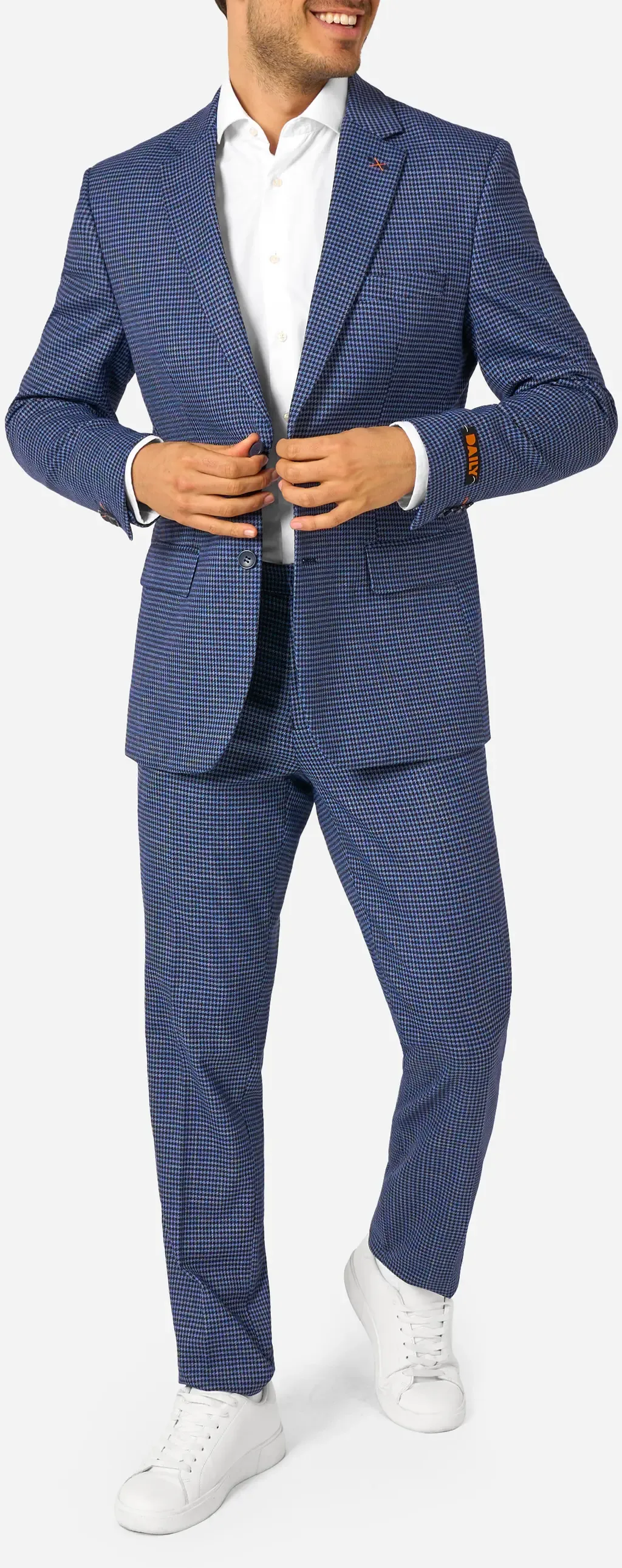Daily Slim Fit Navy Herringbone Check Stretch Suit by OppoSuits