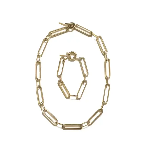 Paperclip Gold Chain Necklace Bracelet Set by Outofoffice