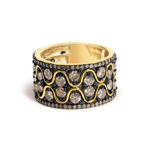 10K Yellow Gold Plated Sterling Silver 2-1/2 Ctw Champagne Diamond Wavy Band Ring by Haus of Brilliance