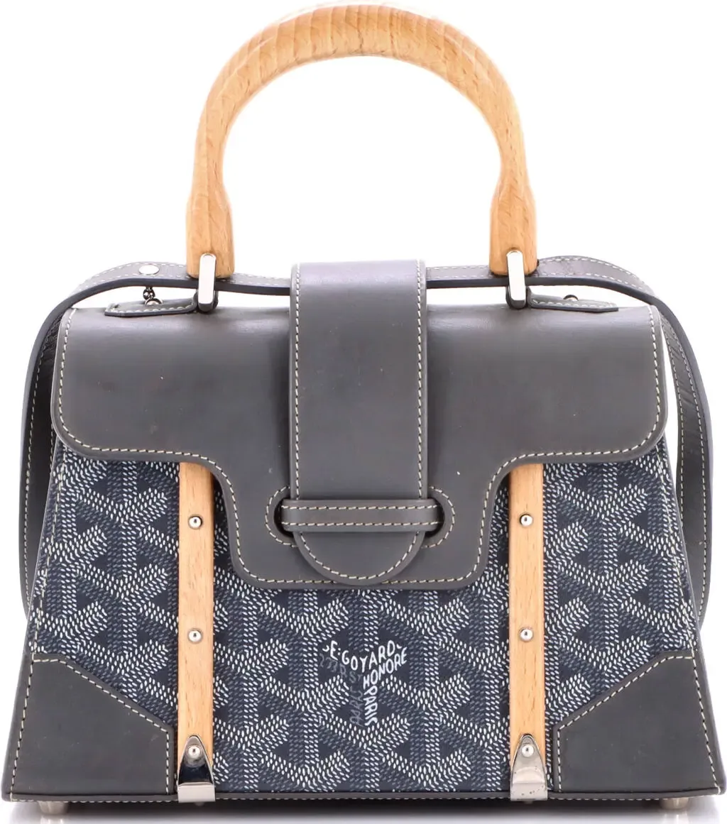 Structured Saigon Top Handle Bag Coated Canvas with Leather Mini by Pre-Owned Goyard
