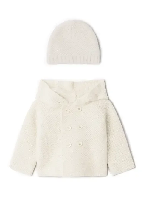 Cozy Knit Button-Front Hooded Jacket and Matching Hat Set by Lux