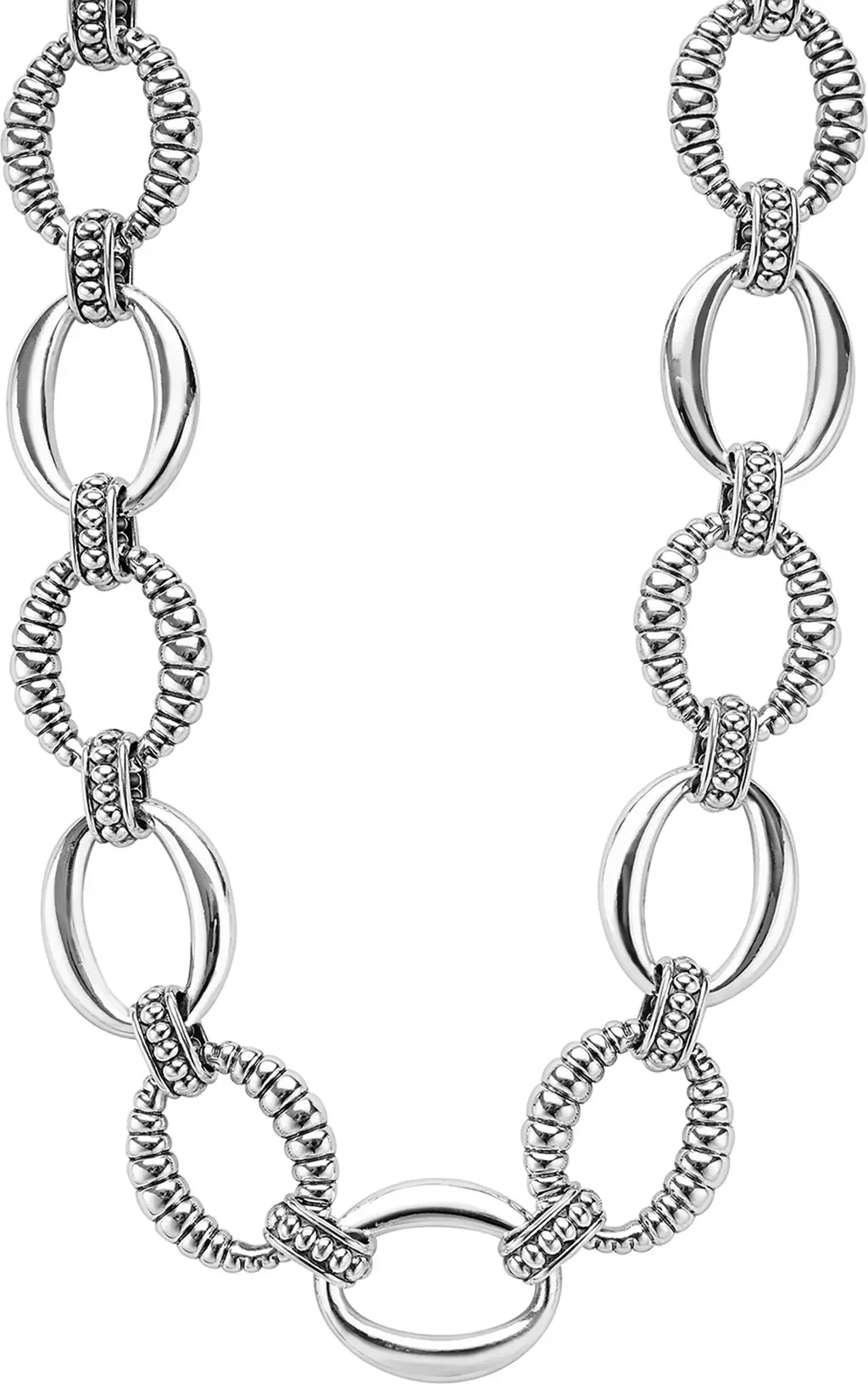 Signature Caviar Sterling Silver Oval Fluted Link Necklace by LAGOS