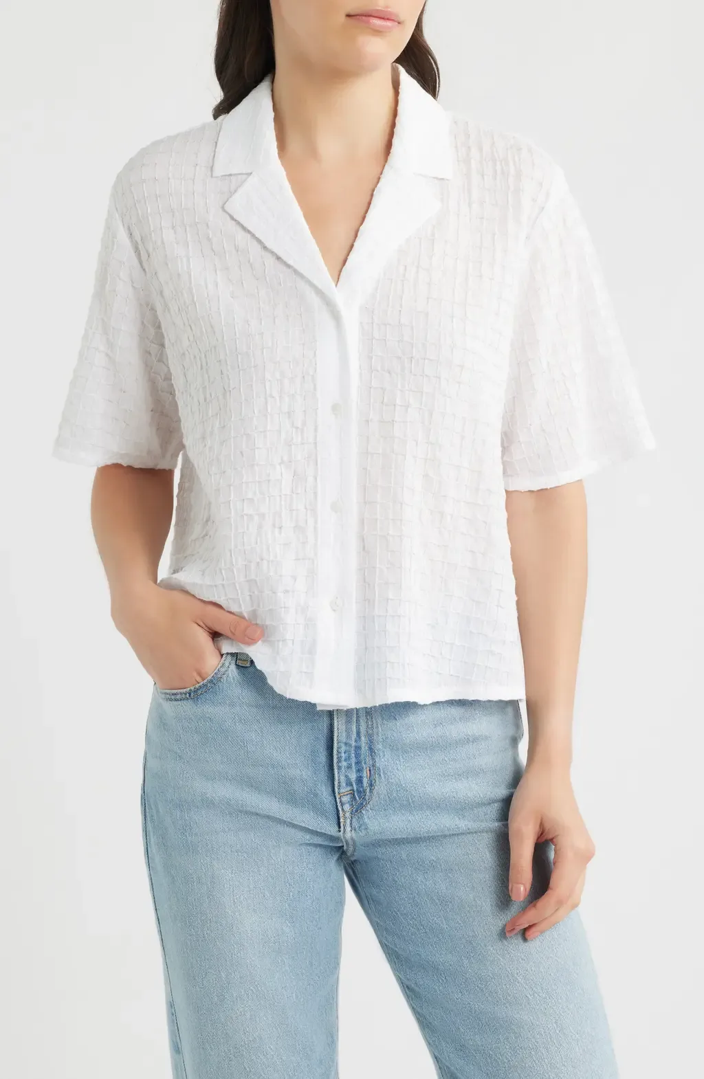 Texture Stretch Organic Cotton Camp Shirt by Eileen Fisher