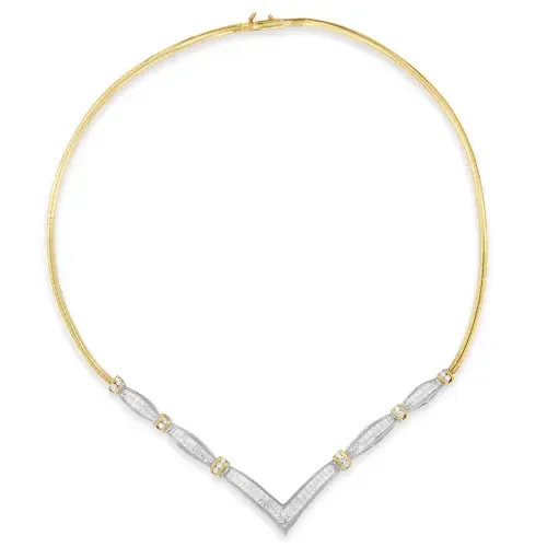 14K Yellow and White Gold 3.00 Cttw Diamond "V" Shape Statement Necklace by Haus of Brilliance