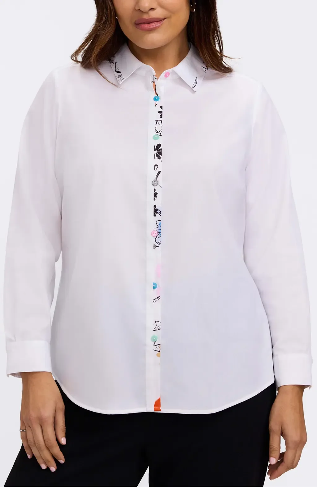 Charlie Floral Trim Cotton Blend Button-Up Shirt by Foxcroft