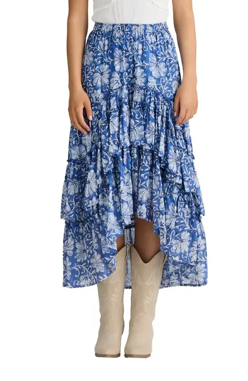 Sassy Floral High Low Tiered Midi Skirt by Talisman the Label