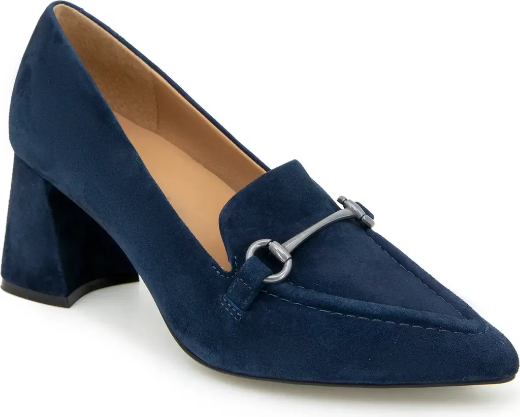 Dionne Pointed Toe Bit Loafer Pump in Navy Suede by Gentle Souls