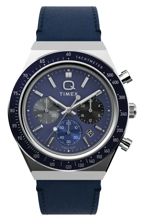 Q Chronograph Leather Strap Watch, 40mm by Timex®