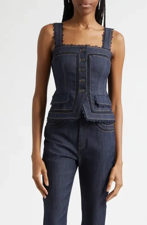 Myra Lace Denim Corset Top by Cinq à Sept