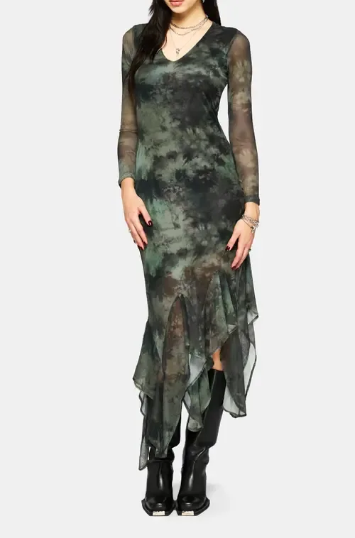 Nova Mesh Long Sleeve Tie Dye Maxi Dress by Disturbia