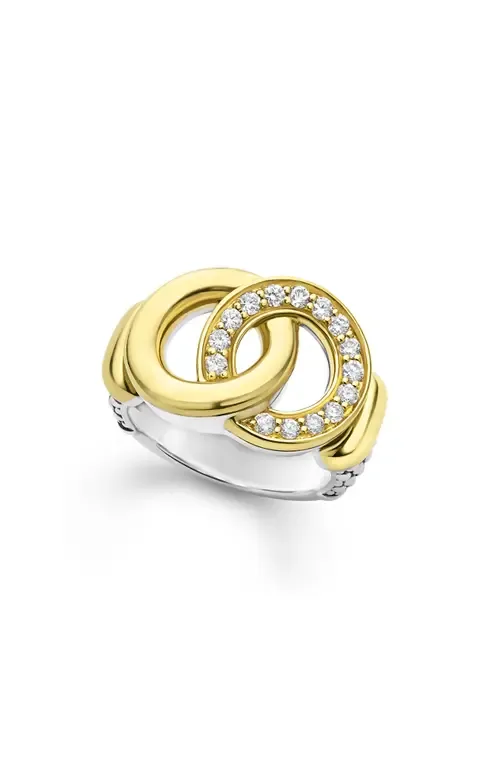 Signature Caviar Interlocking Pavé Diamond Ring by LAGOS