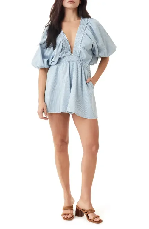 Striped Puff Sleeve Romper by Habitual