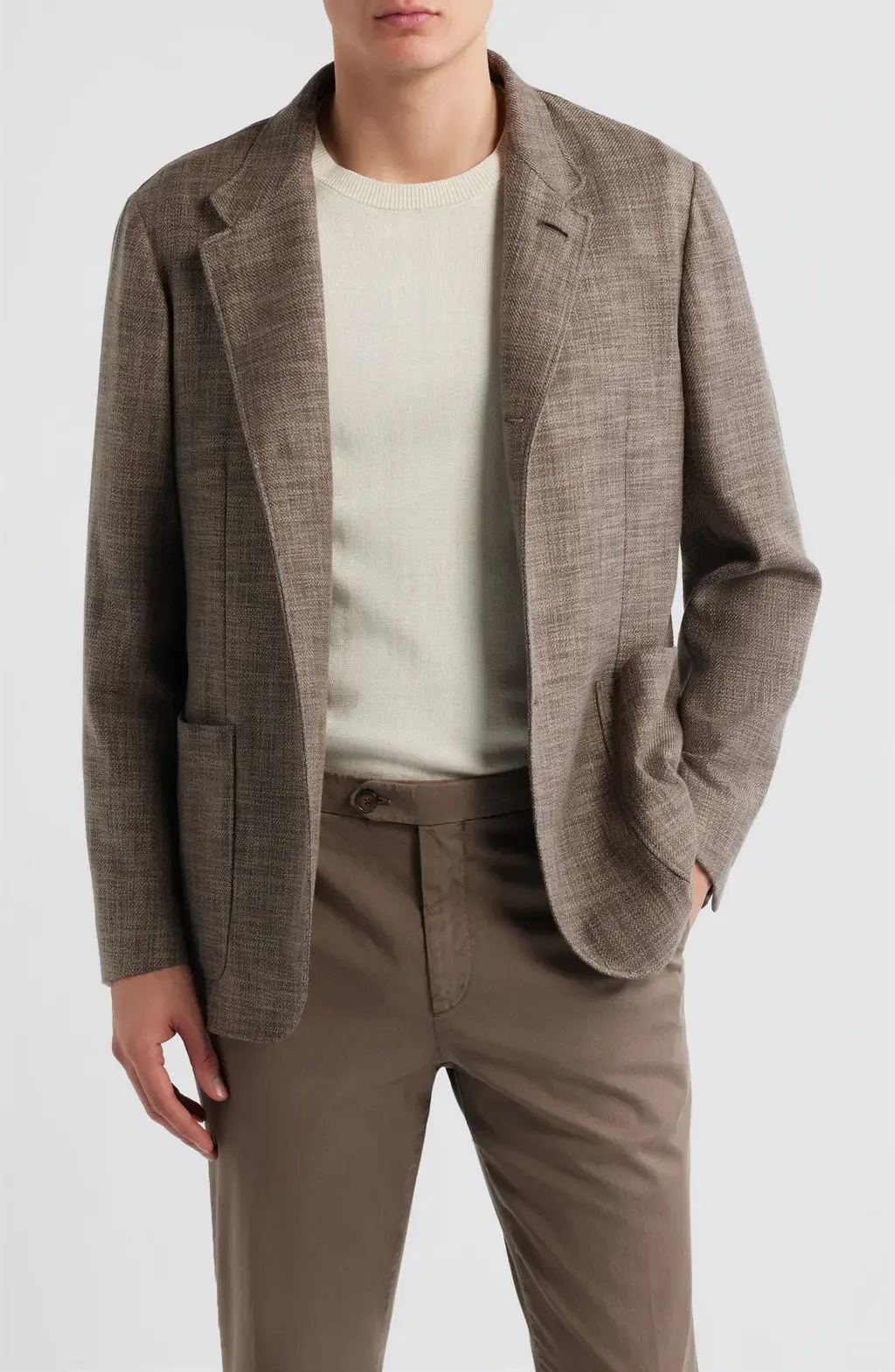 Bruma Trim Fit Light Brown Mélange Cotton & Wool Blend Sport Coat by Canali