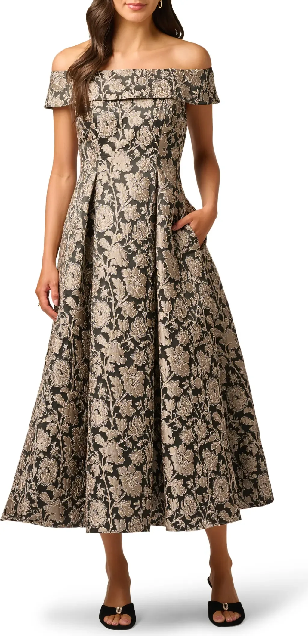 Off the Shoulder Jacquard Gown by Adrianna Papell