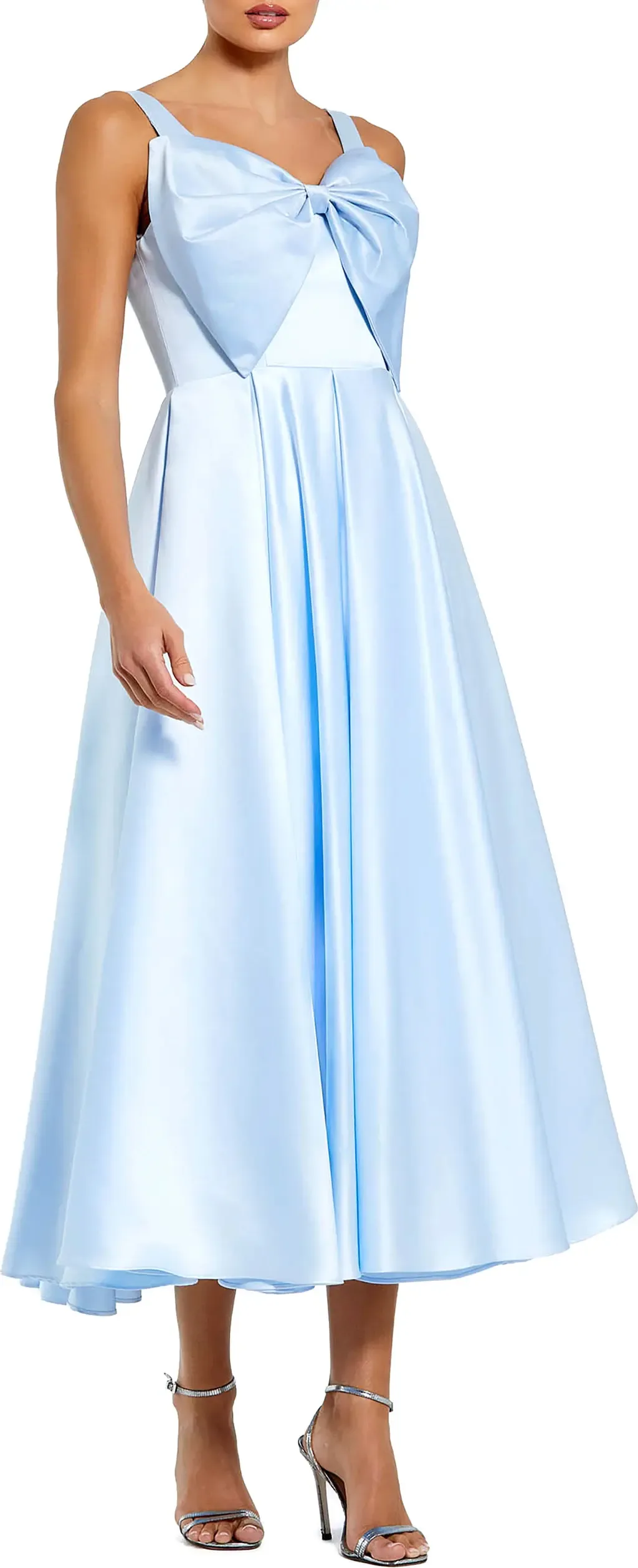 Sleeveless Satin Midi Dress with Bow Detail by Mac Duggal
