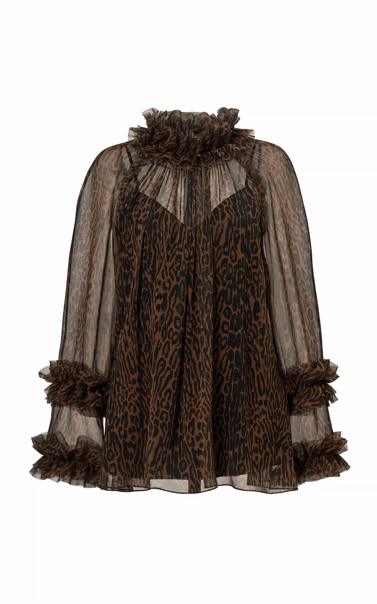 Ruffle-Trimmed Leopard Print Chiffon Top by Carolina Herrera