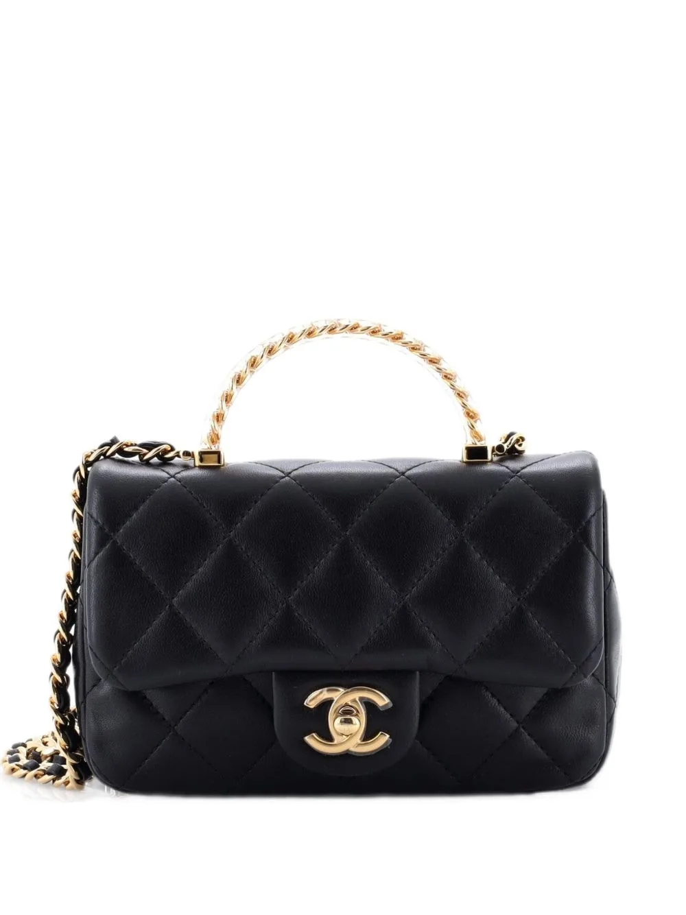 Resin Chain Top Handle Flap Bag Quilted Lambskin Mini Satchel by CHANEL Pre-Owned