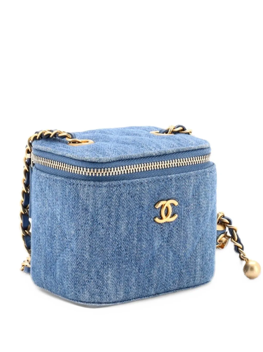 Pearl Crush Vanity Case with Chain Quilted Denim Mini Clutch Bag by CHANEL Pre-Owned