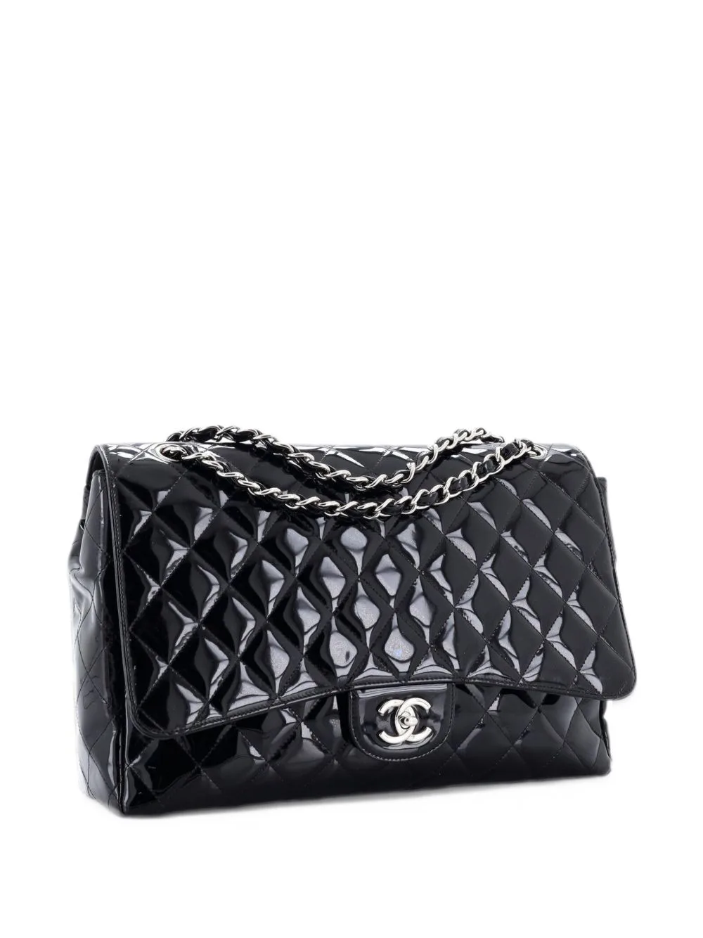 Classic Single Flap Bag Quilted Patent Maxi Shoulder Bag by CHANEL Pre-Owned