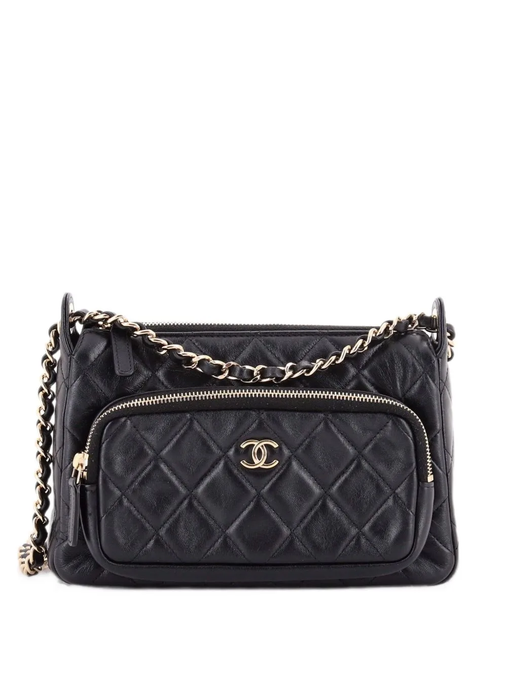 CC Front Pocket Zip Clutch with Chain Quilted Lambskin Large Shoulder Bag by CHANEL Pre-Owned