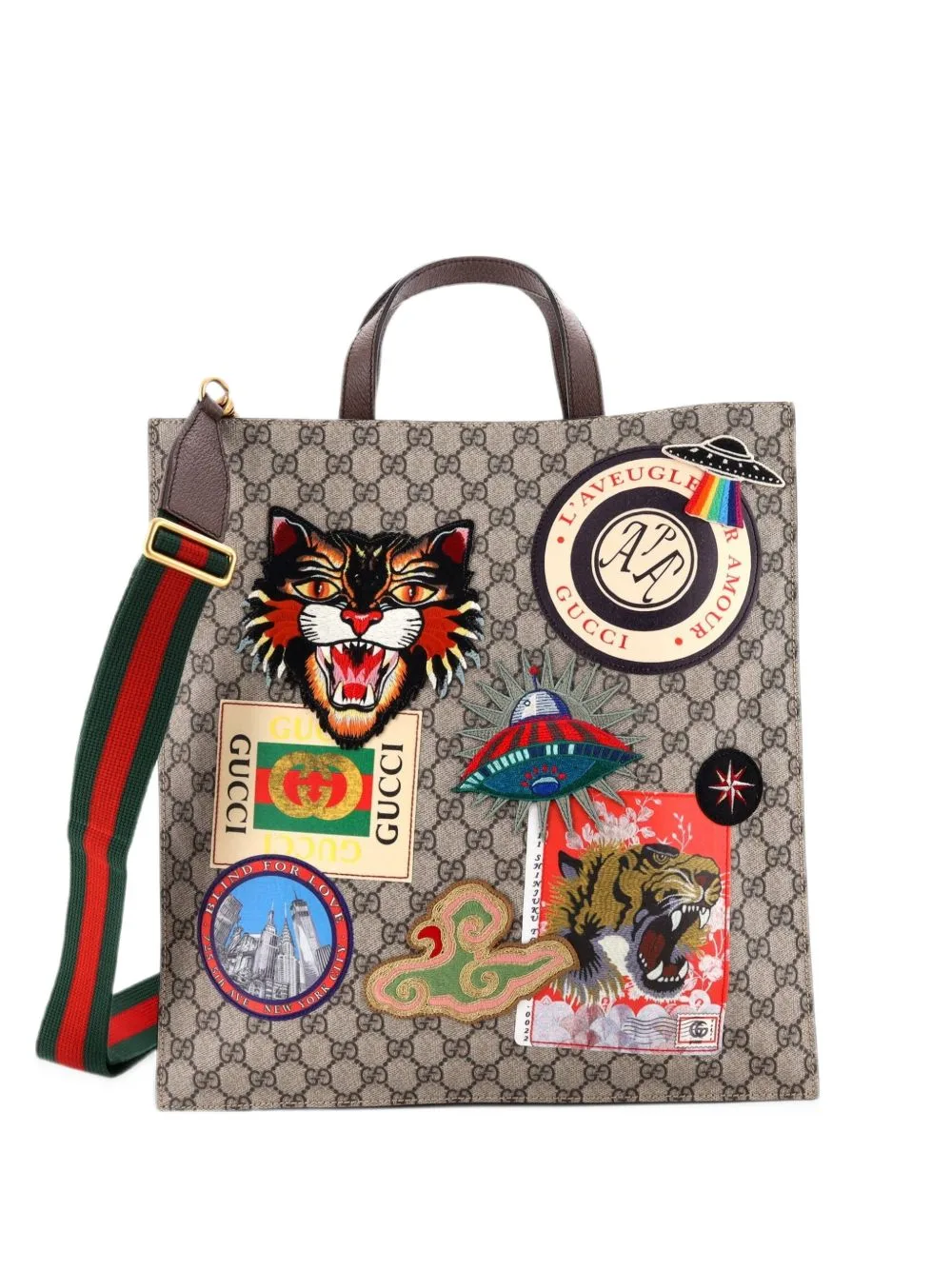 Courrier Convertible Soft Open GG Coated Canvas with Applique North South Tote Bag by Gucci Pre-Owned