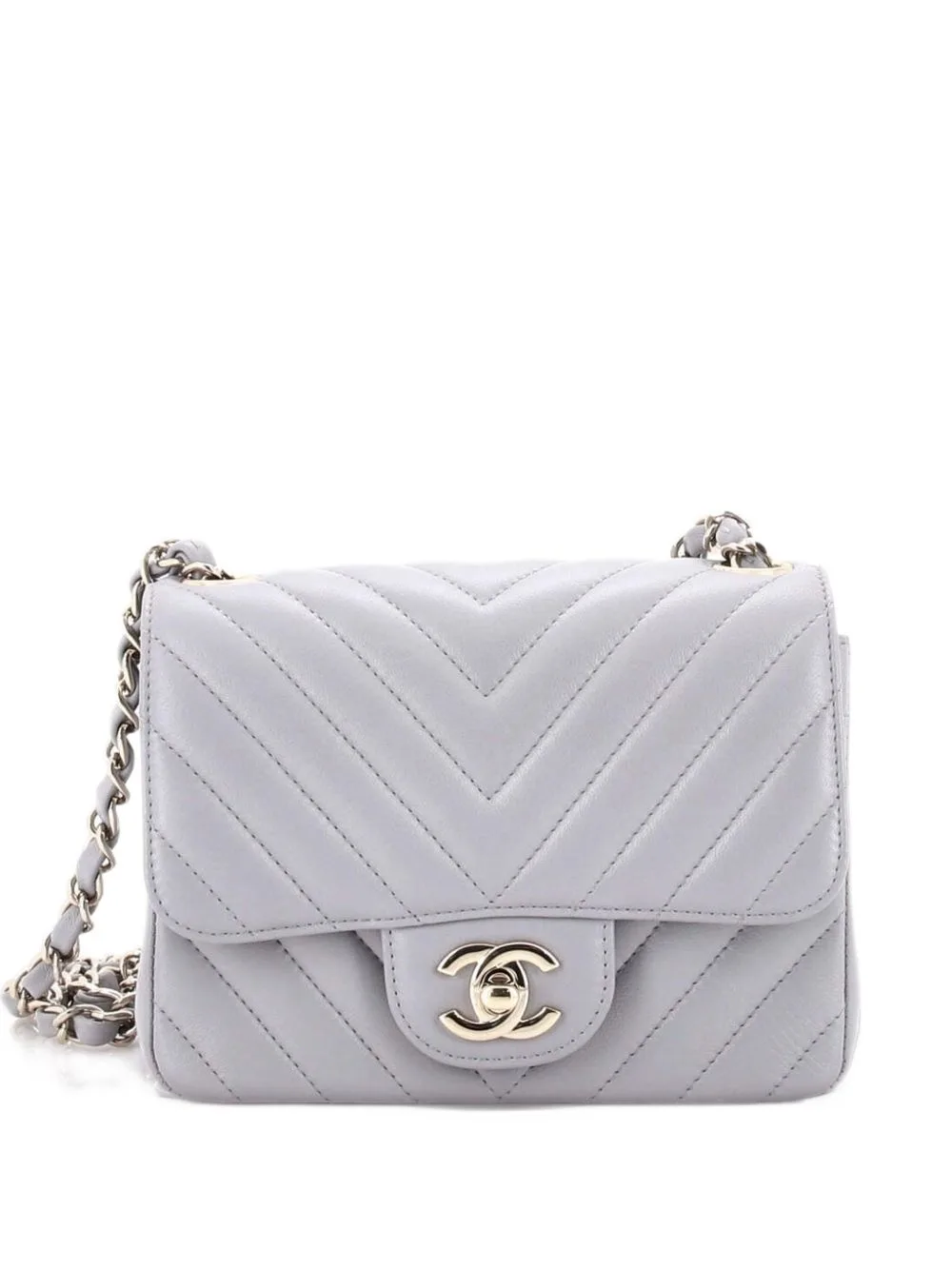 Square Classic Single Flap Bag Chevron Lambskin Mini Crossbody Bag by CHANEL Pre-Owned