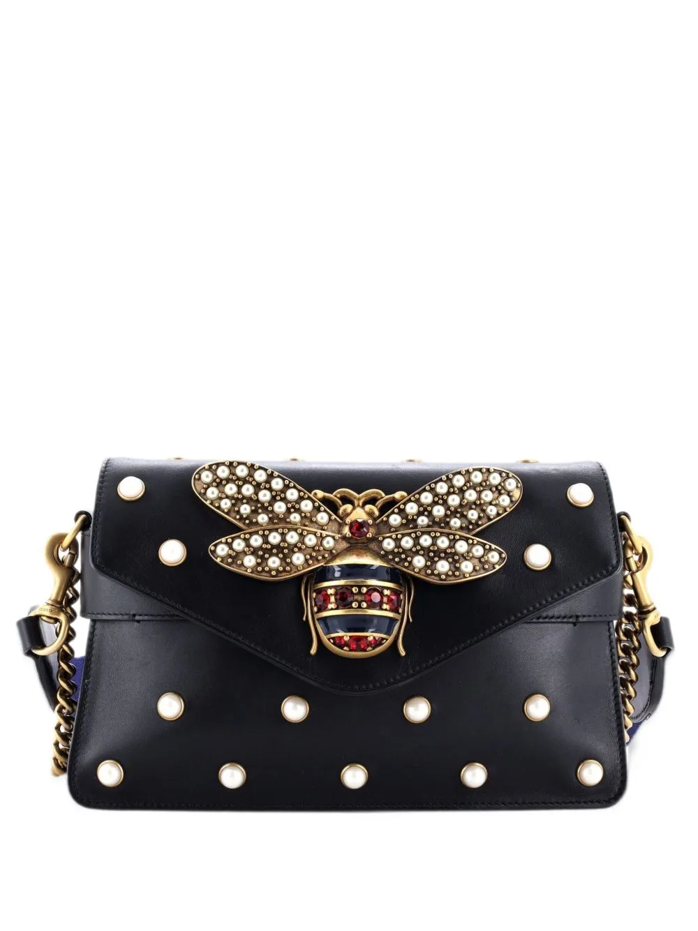 Broadway Pearly Bee Embellished Leather Mini Shoulder Bag by Gucci Pre-Owned