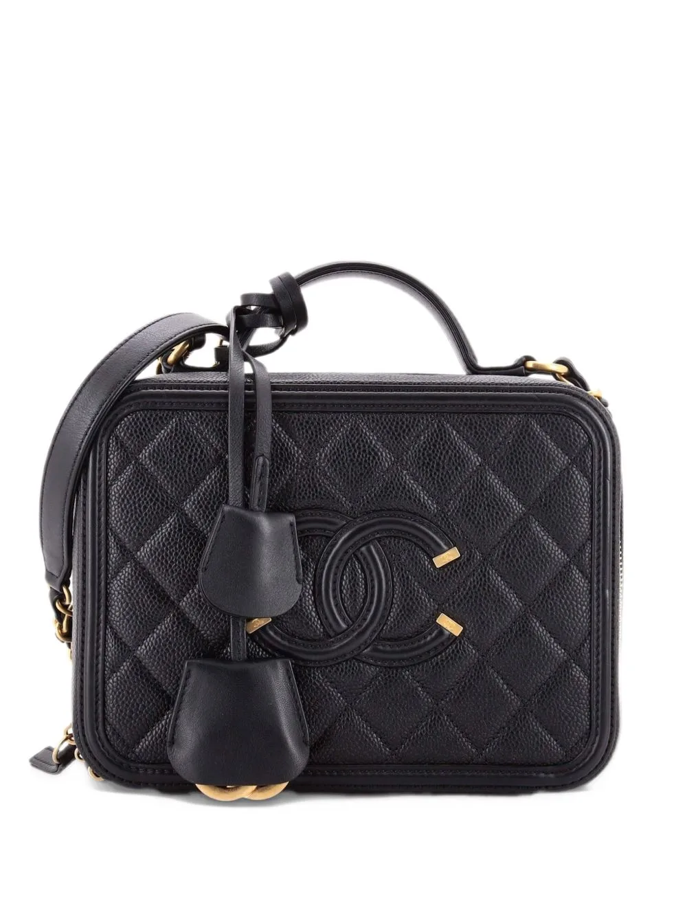 Filigree Vanity Case Quilted Caviar Medium Satchel by CHANEL Pre-Owned