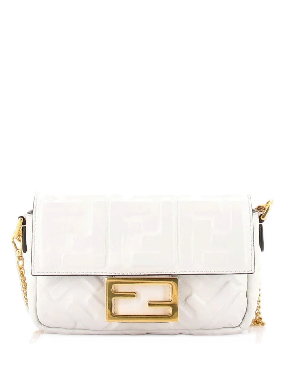 Baguette NM Bag Zucca Embossed Leather Mini Crossbody Bag by Fendi Pre-Owned