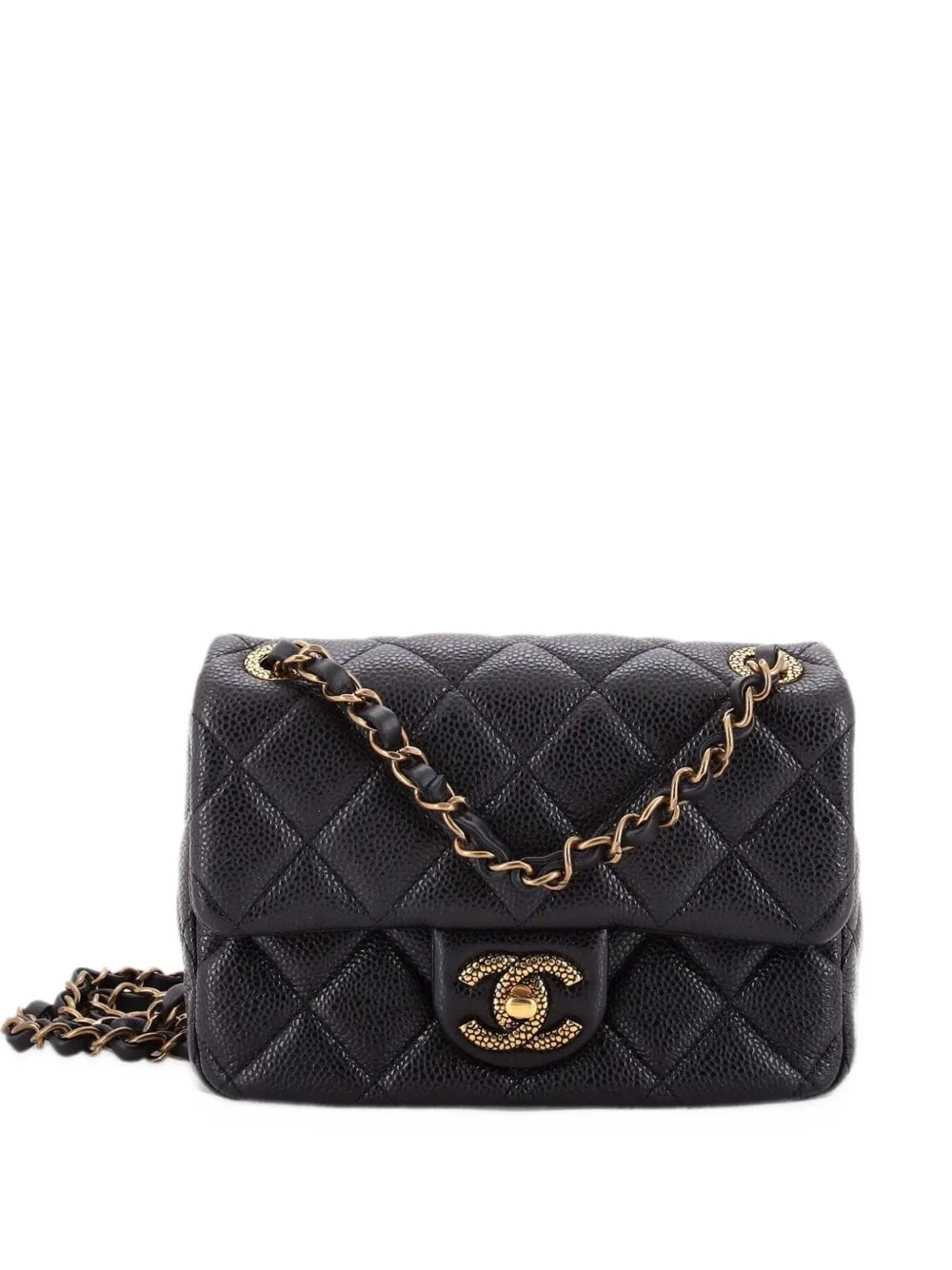 Textured CC Classic Single Flap Bag Quilted Caviar Mini Crossbody Bag by CHANEL Pre-Owned