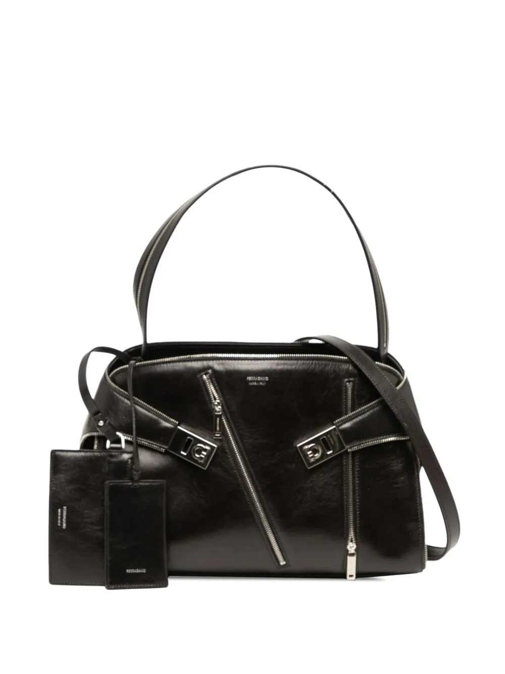 2010-2026 Medium Calfskin Multi Zip Hug Bag Satchel by Ferragamo Pre-Owned
