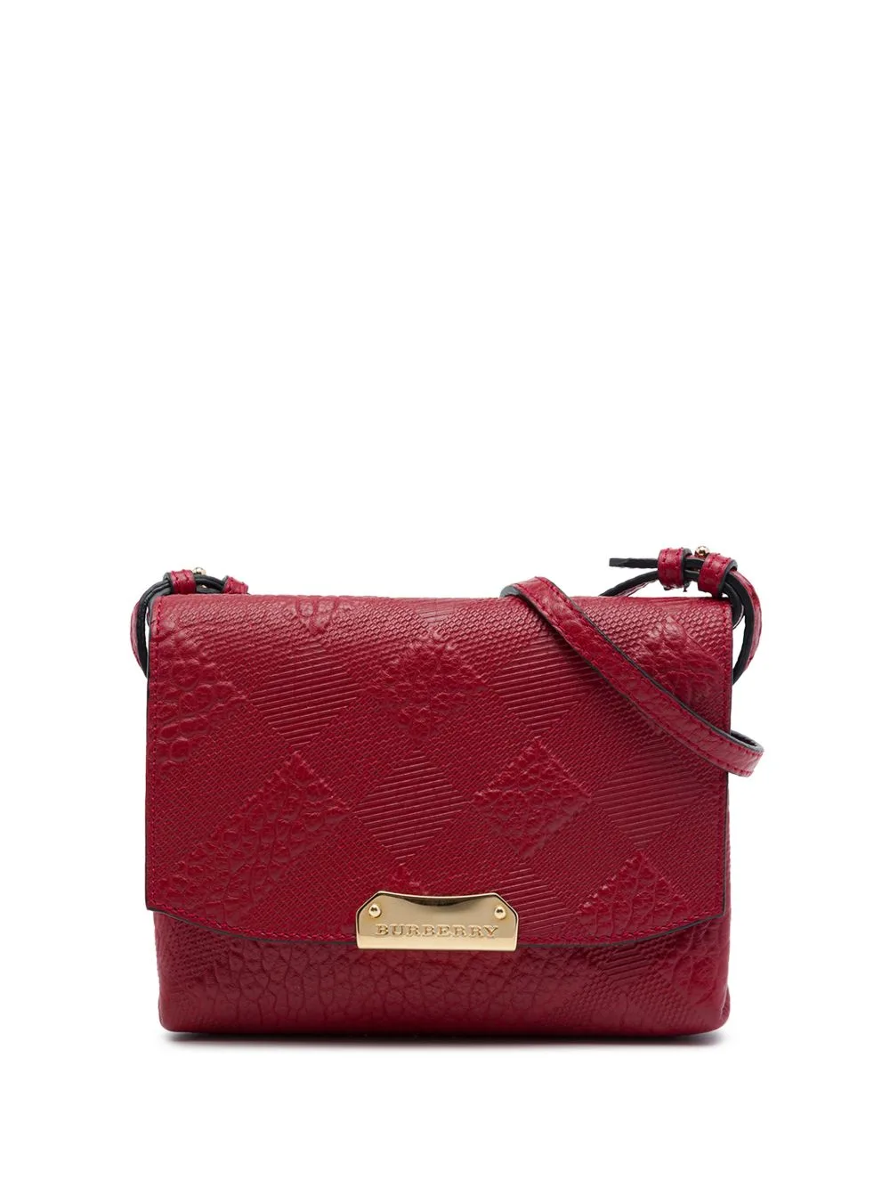 2000-2017 Embossed Grain Check Leather Langley Crossbody Bag by Burberry Pre-Owned
