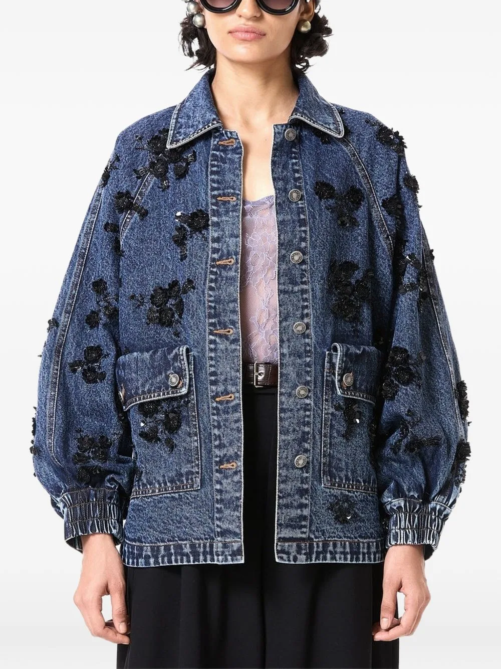 Floral-Applique Oversized Denim Jacket by DHRUV KAPOOR