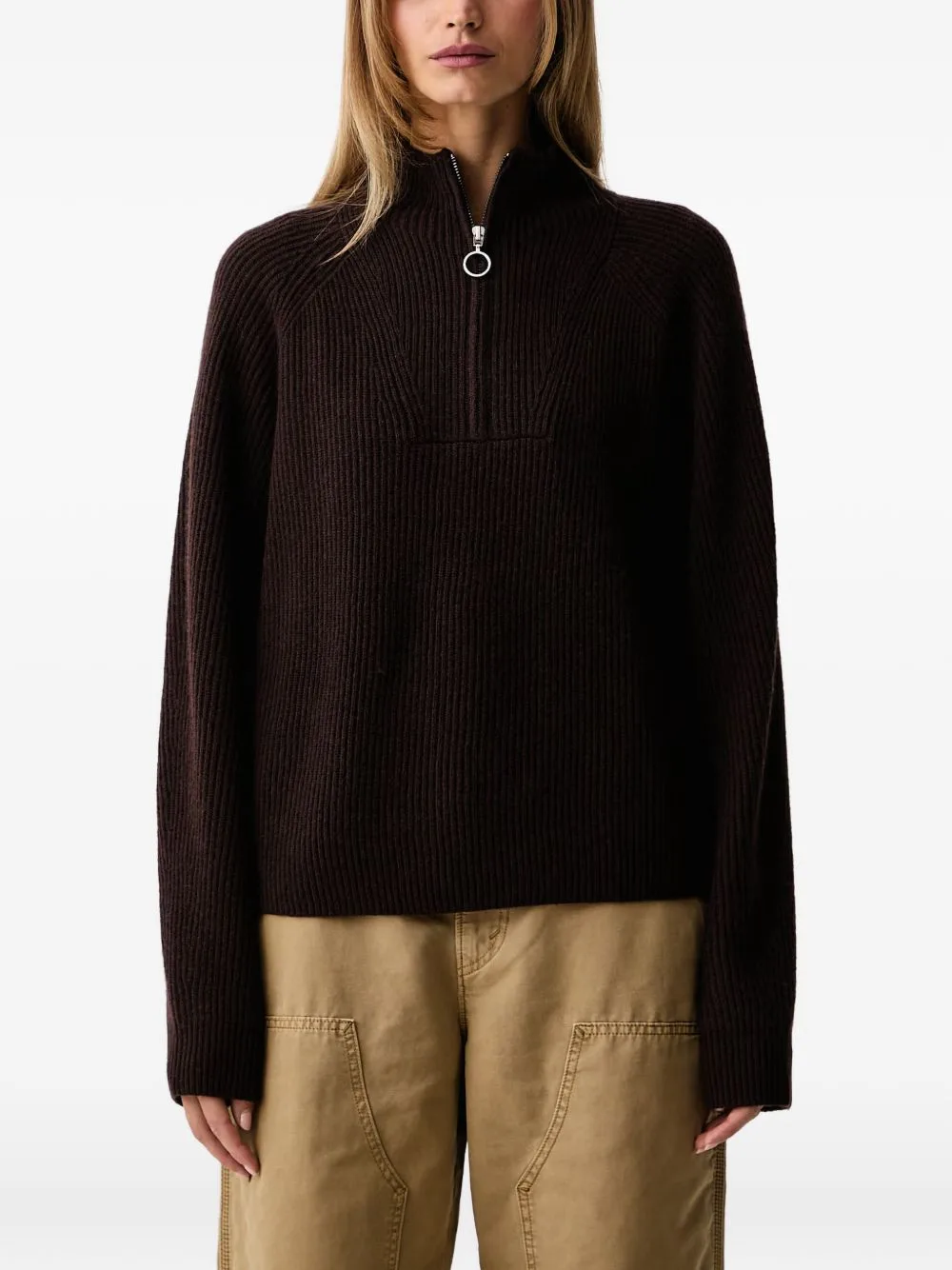 Ribbed-Knit Quarter-Zip Wool Sweater