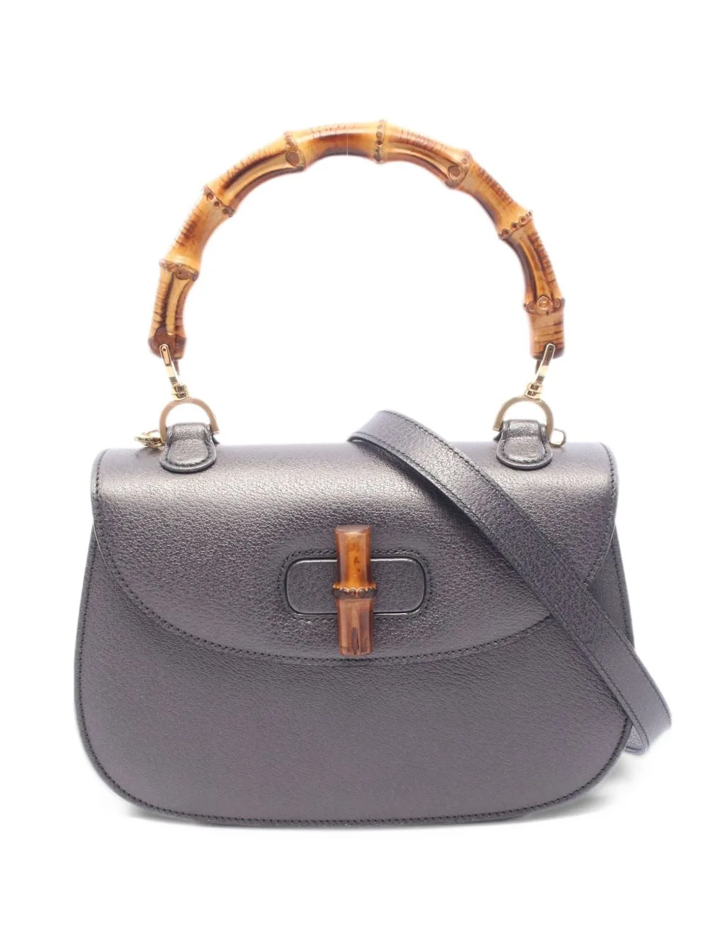 2000s Bamboo Leather Shoulder Bag by Gucci Pre-Owned