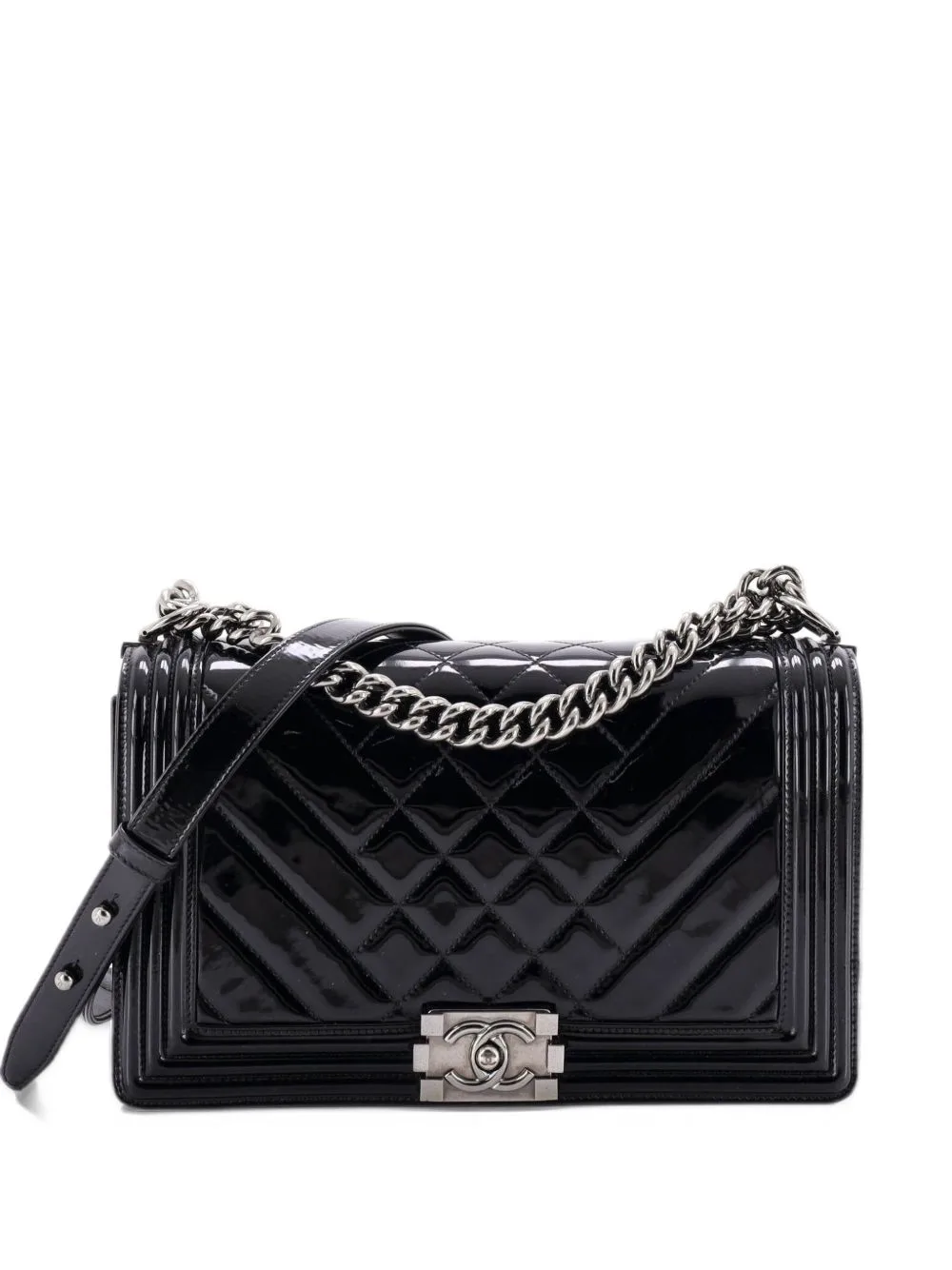 Boy Flap Bag Chevron Patent New Medium Shoulder Bag by CHANEL Pre-Owned