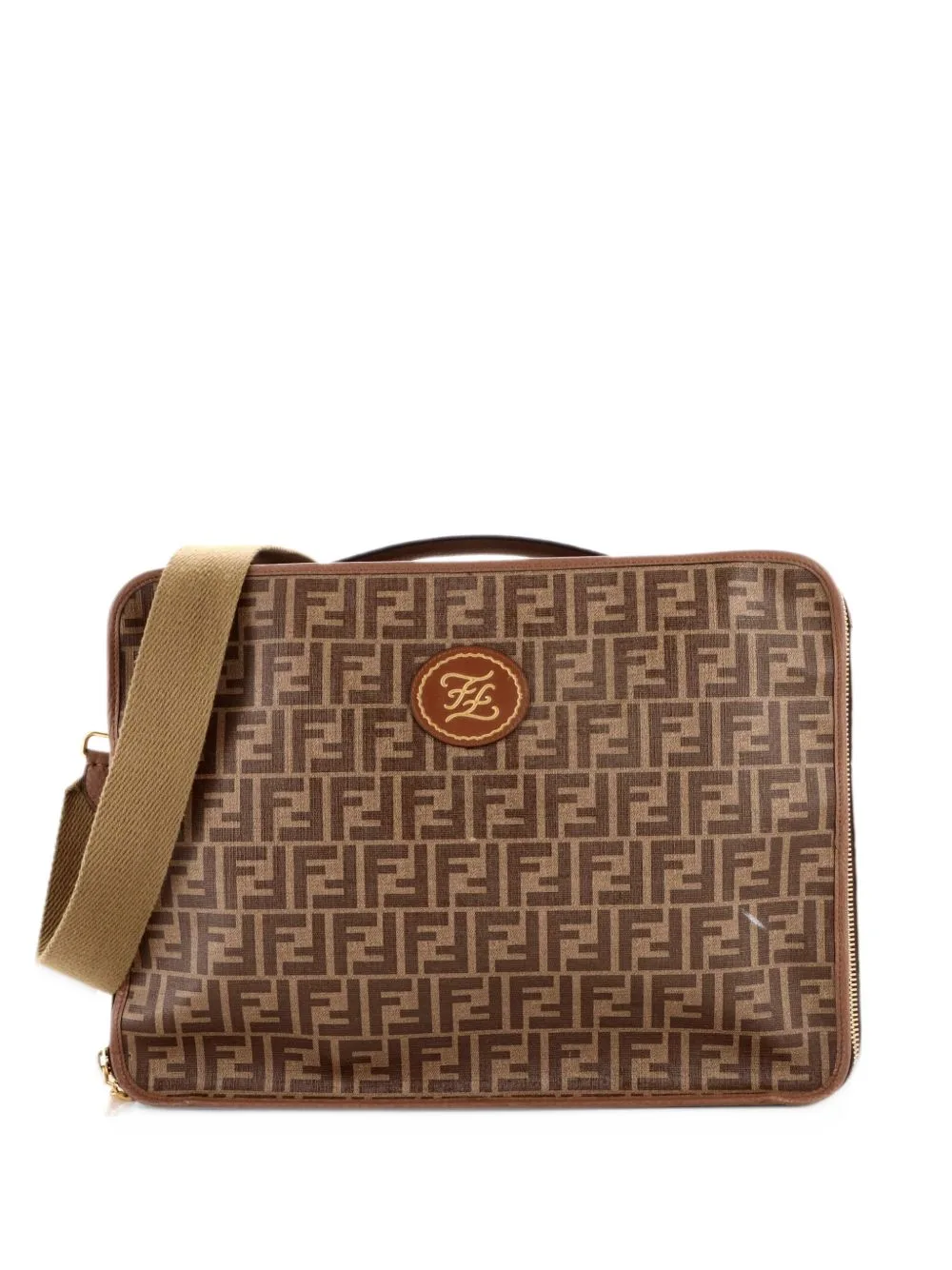Zip Around Travel Bag Zucca Coated Canvas Large Satchel by Fendi Pre-Owned