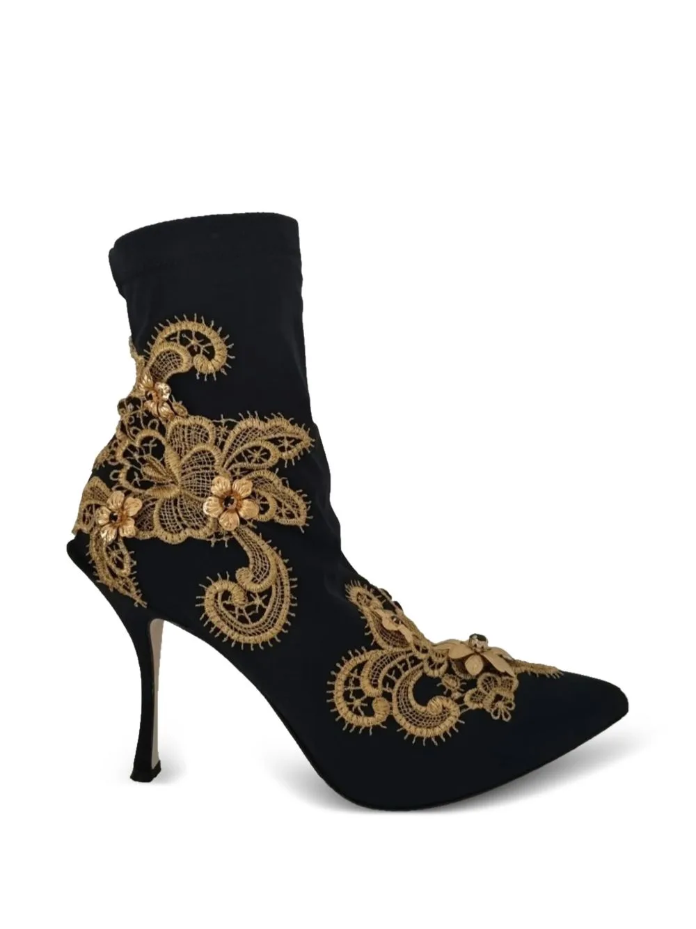 Lace-Appliqué Crystal-Embellished Ankle Boots by Dolce & Gabbana
