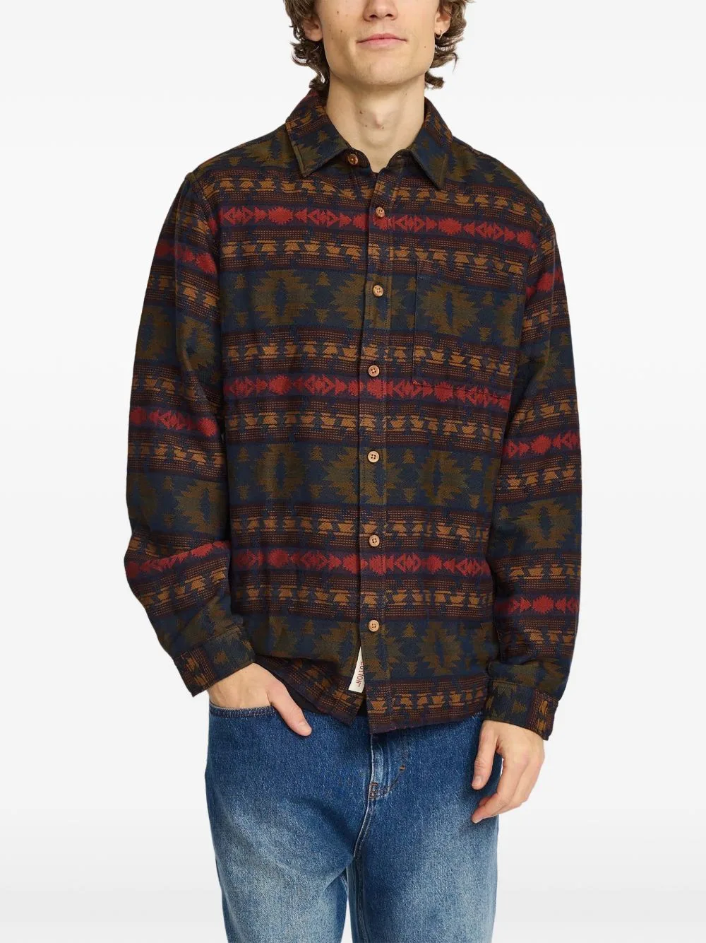Geometric-Pattern Long-Sleeved Shirt Jacket by REVOLUTION