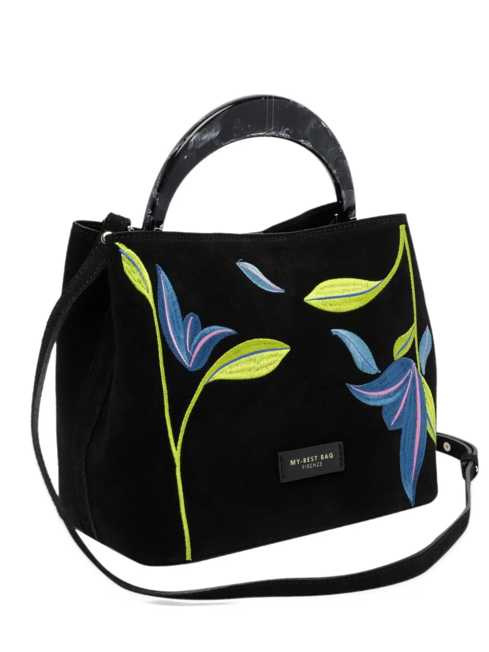 Ingrid Floral-Embroidered Suede Tote Bag by MY BEST BAG