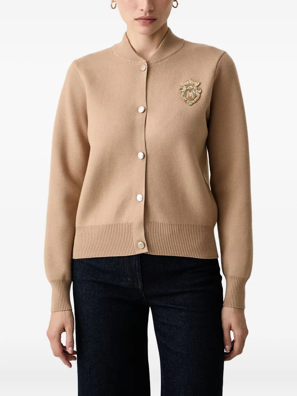 Embroidered-Patch Ribbed-Trim Cardigan by Morgan