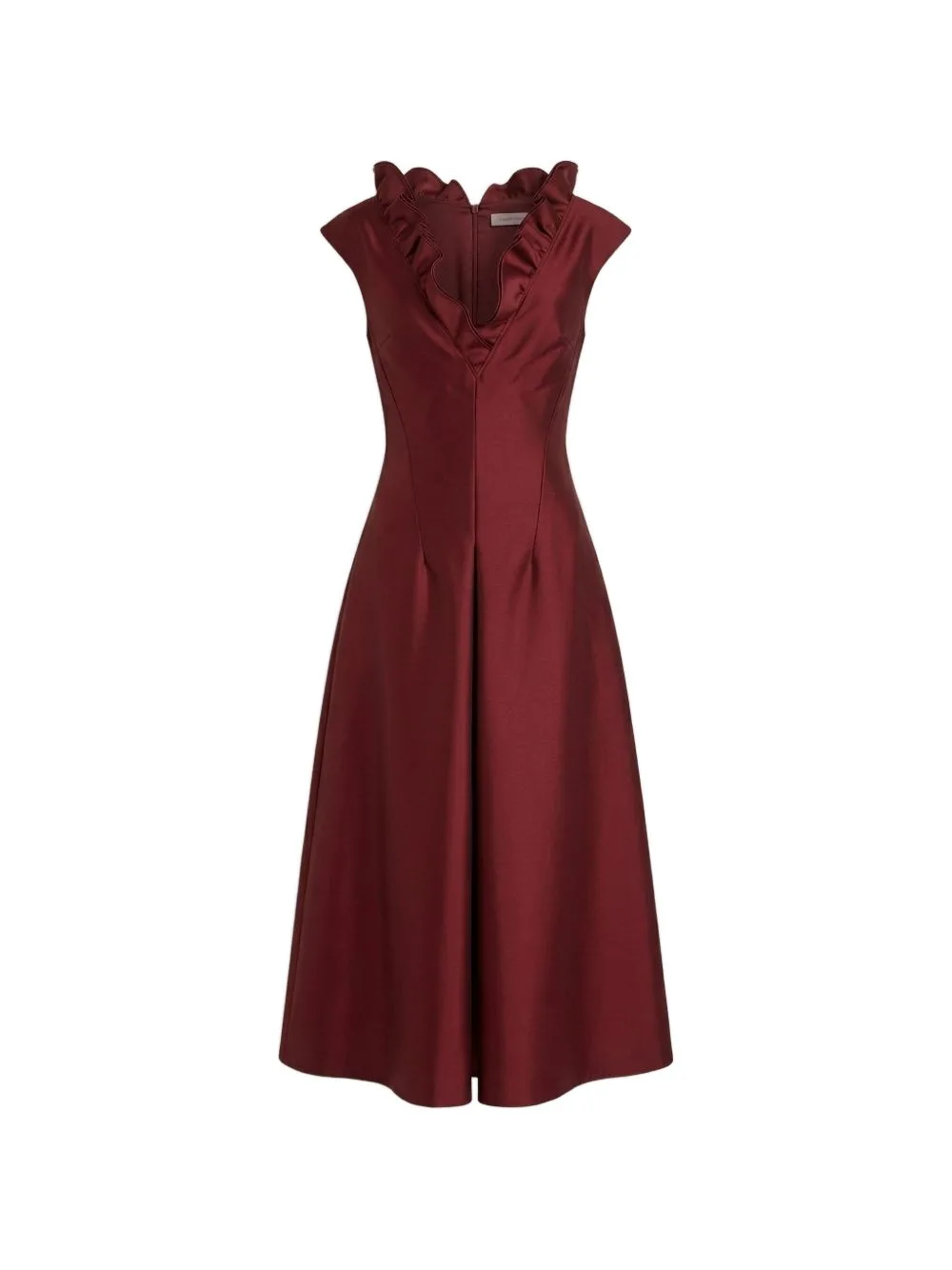 Ruffled V-Neck Midi Dress by Alberta Ferretti