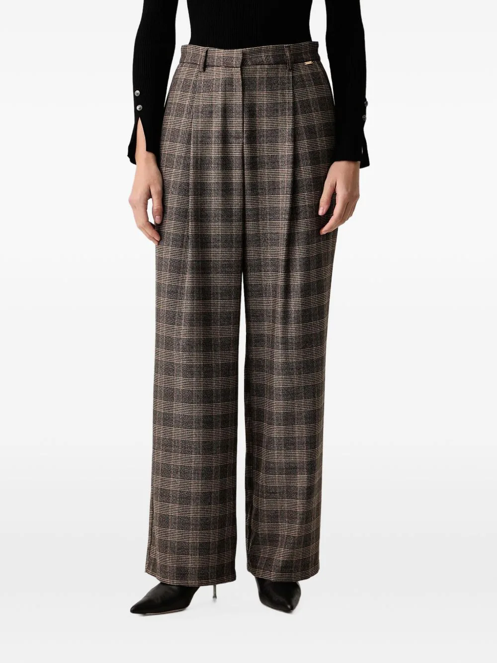 Check-Pattern Pleated Palazzo Pants by FRACOMINA