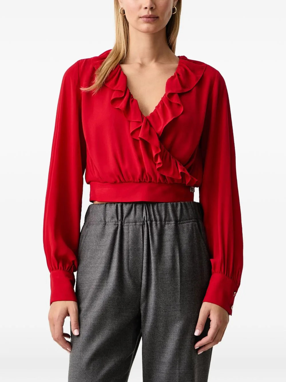 Ruffled-Trim Cropped Blouse by FRACOMINA