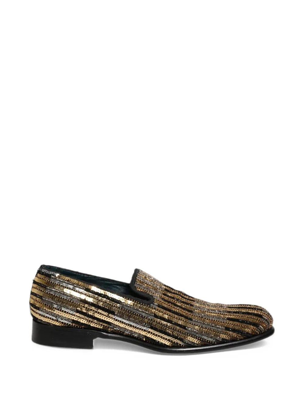 Sequin-Embellished Striped Loafers by Dolce & Gabbana