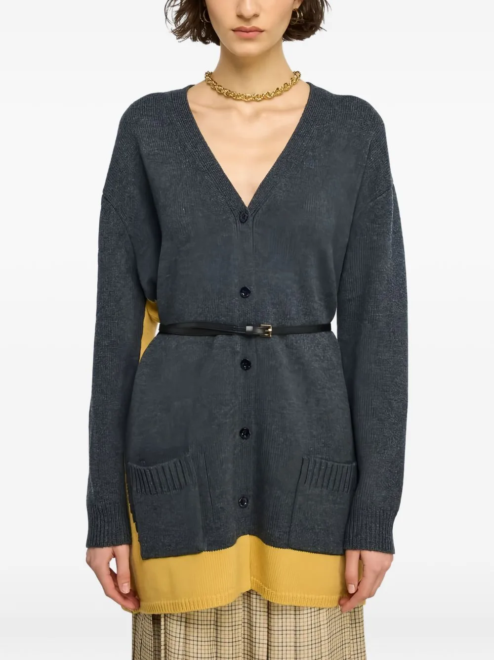Zelma Belted Colour-Block Cardigan by Semicouture