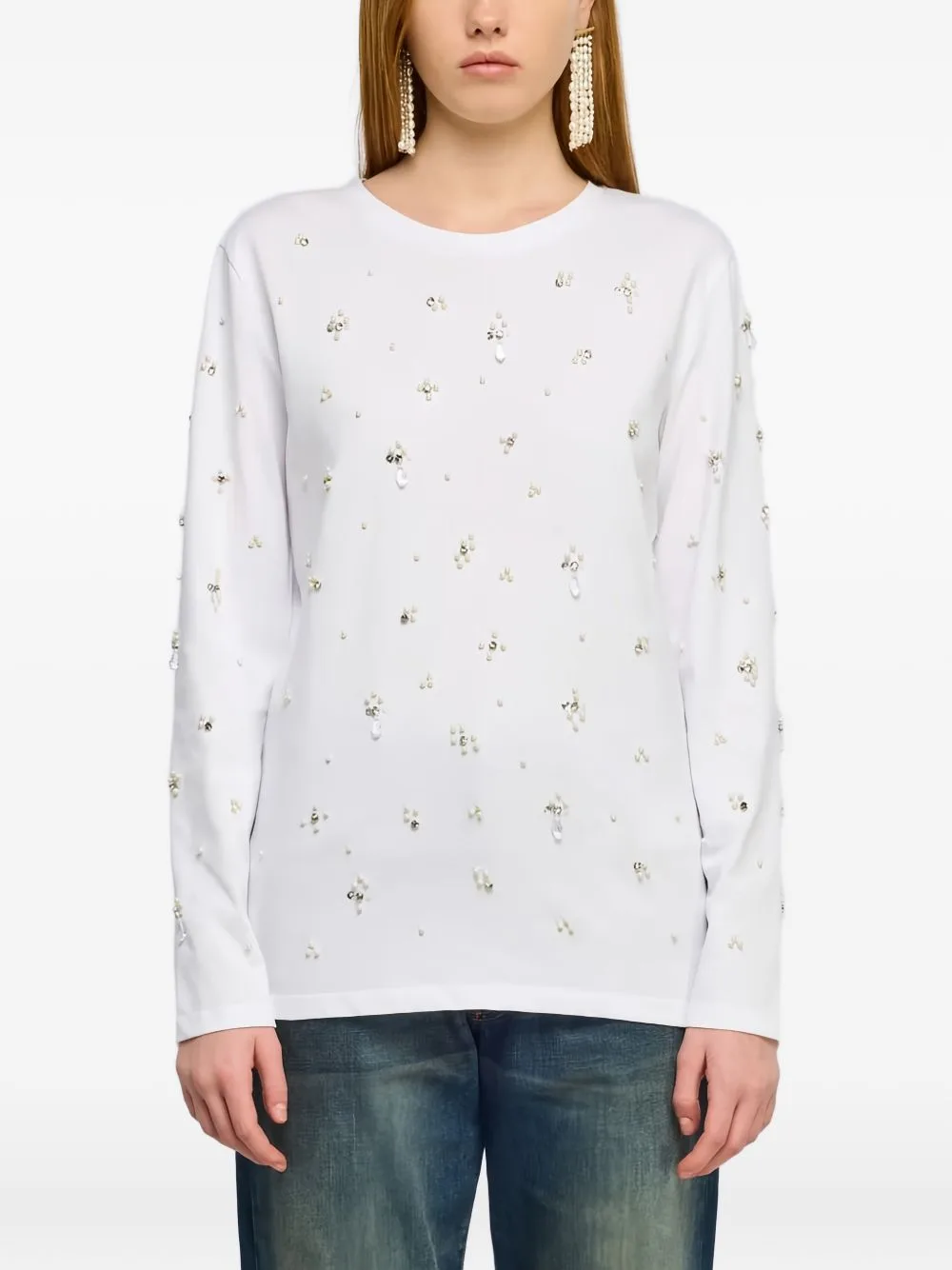 Amber Embellished Long-Sleeved T-Shirt by Semicouture
