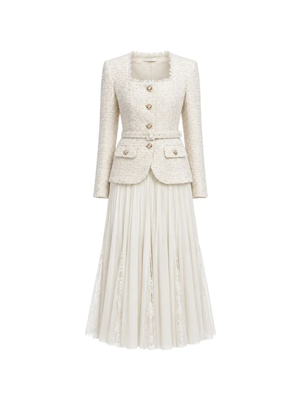 Tailored Boucle and Chiffon Midi Dress by Self-Portrait