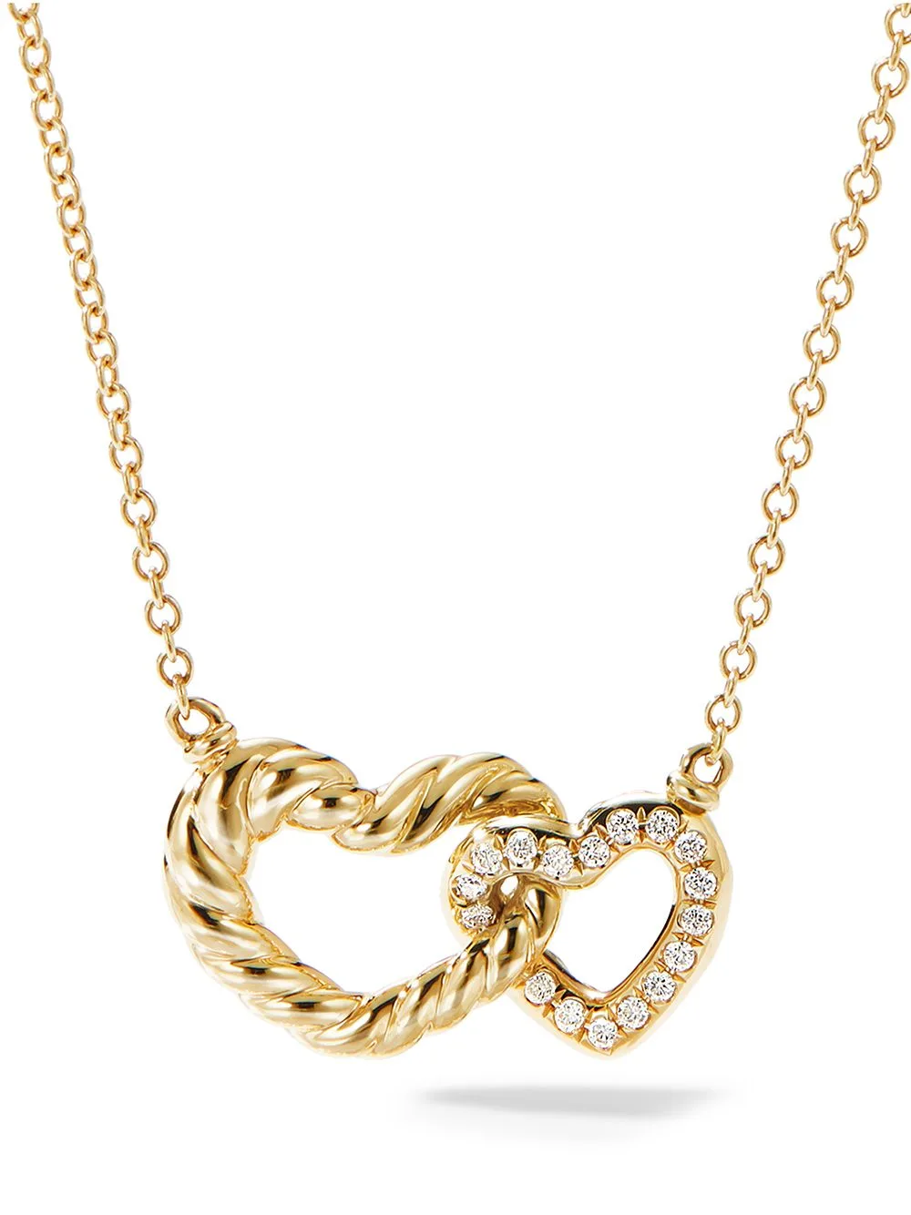 18kt Yellow Gold Cable Collectibles Interlocking Heart Diamond Necklace by David Yurman